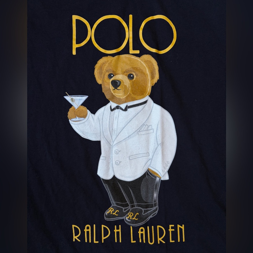 Ralph Lauren Navy Tee with Bear and Martini Graphic Men Size Large - Picture 2 of 7